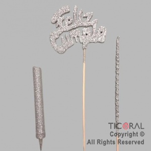 ADORNO DE TORTA SET FELIZ CUMPLE CON BENGALA Y VELA GIBRE PLATA x 1